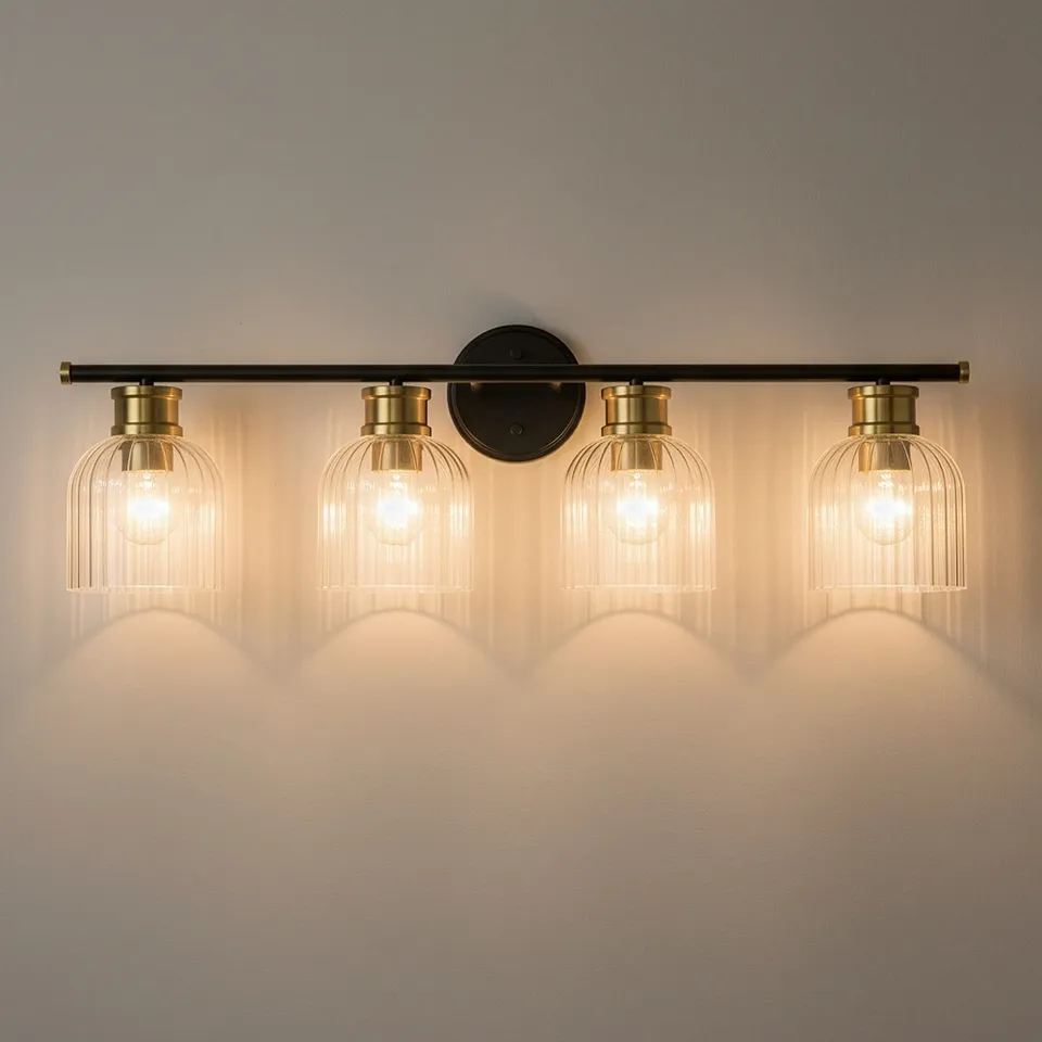 Stiffel Lana 31 3/4" Wide Black and Warm Brass 4-Light Bath Light