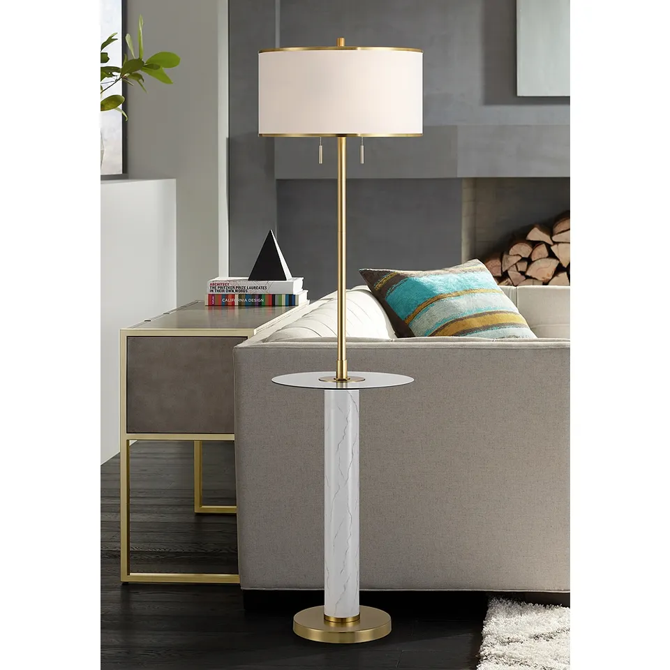 Possini Bellini 65" Faux Marble Floor Lamp with Tray Table and USB