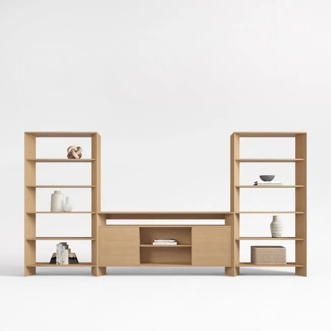 Terrazza 148" Natural Solid Oak Wood Storage Media Console Set