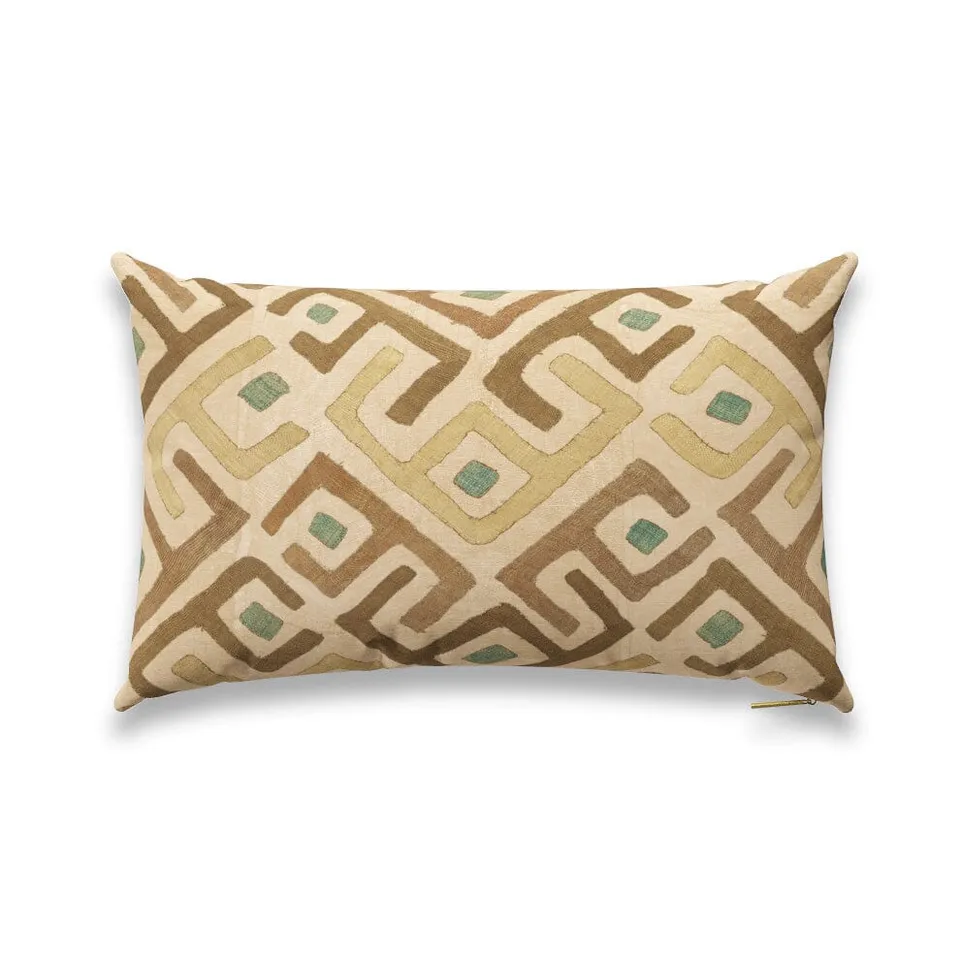 Sand Chevron Kuba Cloth Pillow by St. Frank | Tan | 26" W x 16" H | Cotton
