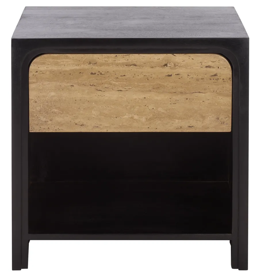 Safavieh Couture Halcyon Travertine Nightstand, Travertine / Black