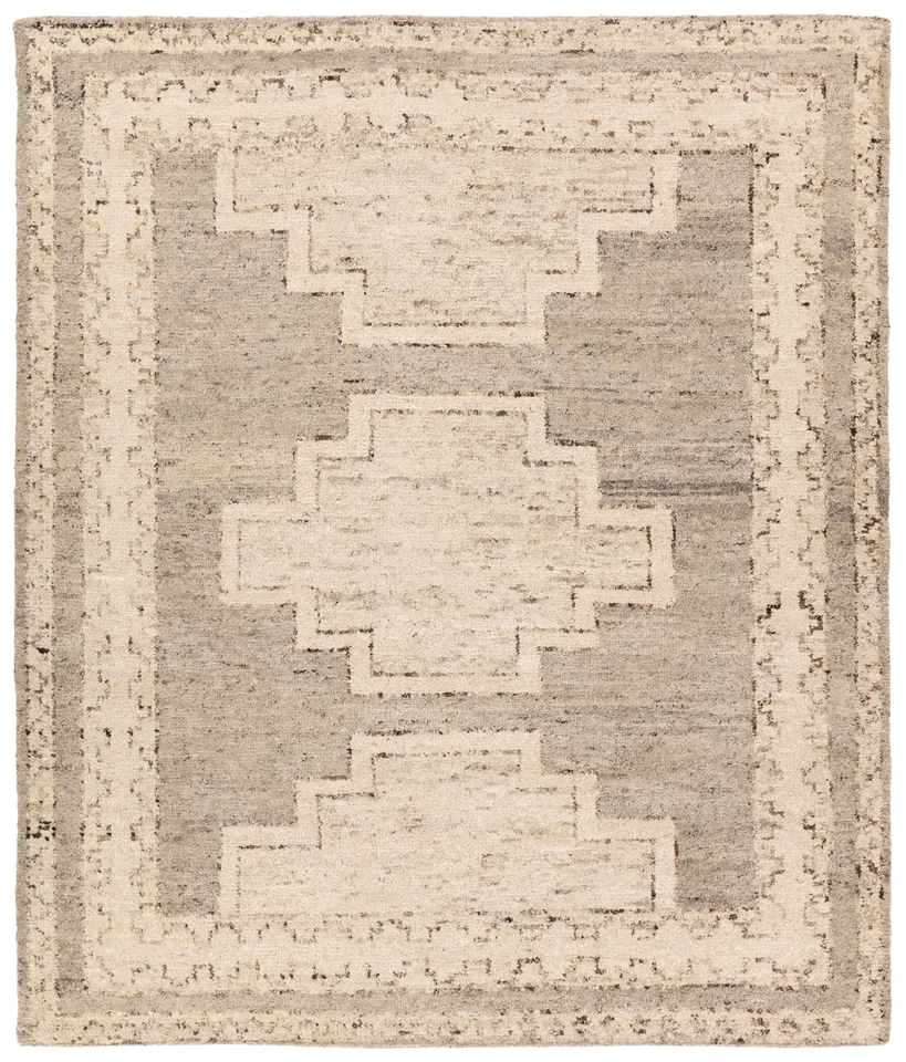 Achelous Hand Knotted Medallion Ivory/Gray Area Rug (6'X9')