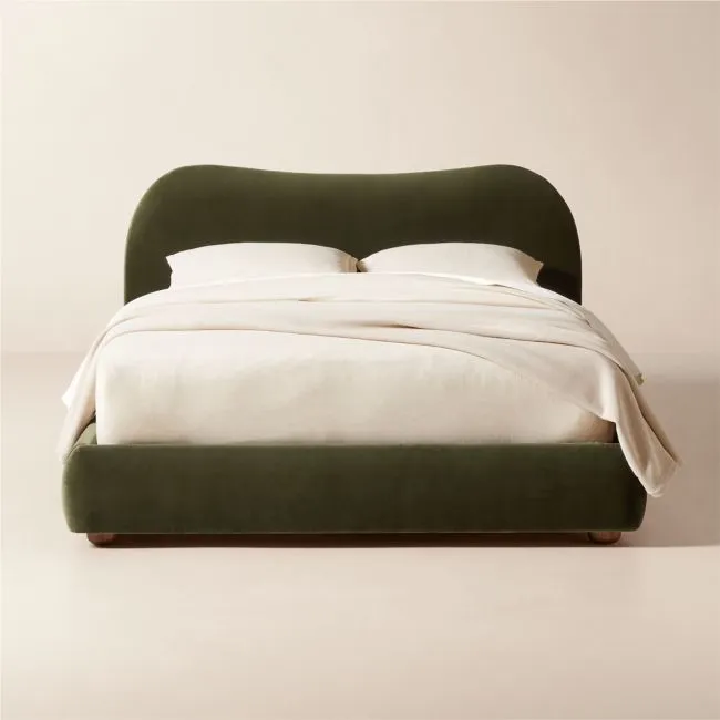 Diana Olive Green Velvet Upholstered Queen Bed