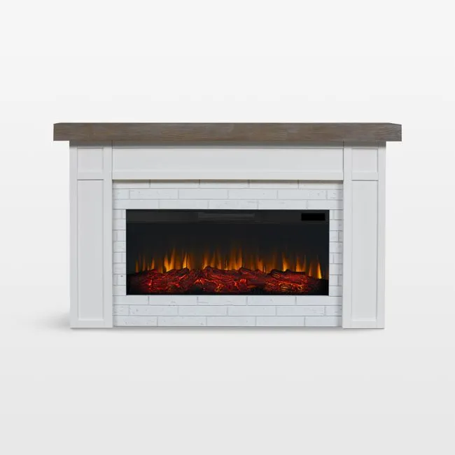 Grange White and Brown Wood Electric Fireplace 64"