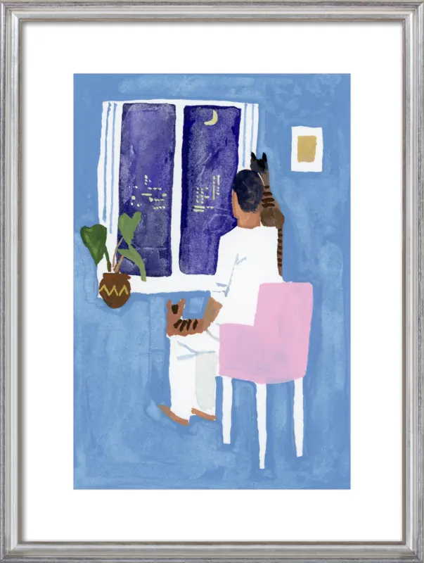 Look at the cat and the moon by Hiroyuki Izutsu for Artfully Walls