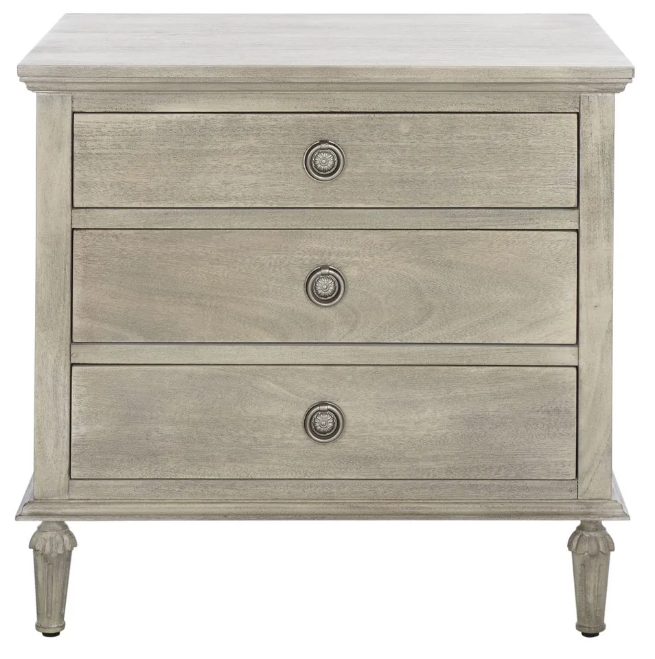 Lisabet 3 Drawer Wood Nightstand - Light Grey