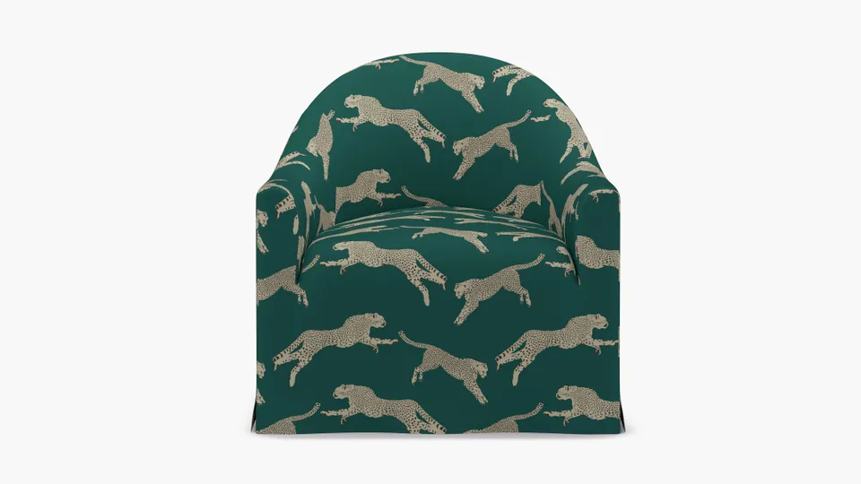 Slipcover Swivel Chair, Polo Green Cheetah