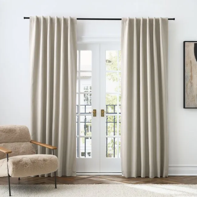 Clay Taupe Stripe Organic Cotton Linen Blackout Window Curtain Panel 52"x120"