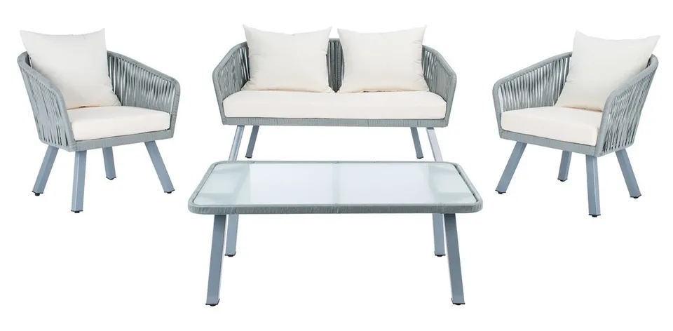 Jorda 4 Piece Rope Living Set - Gray/Beige