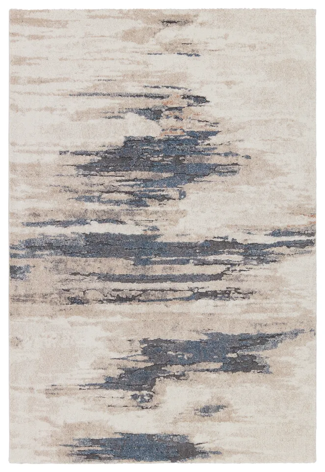 Yushan Abstract White/ Blue Runner Rug (3'X10')