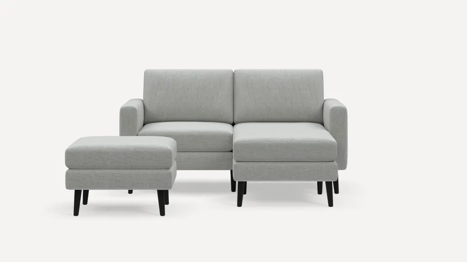 Nomad Loveseat with Chaise and Ottoman - Crushed Gravel - Performance Chenille / Ebony - Wood / Block