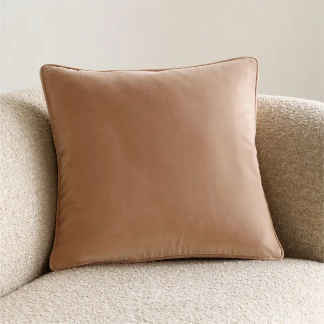 Soft Focus Organic Cotton Velvet 20"x20" Warm Rose Throw Pillow with Feather Insert by Laura Harrier and Tiffany Howell