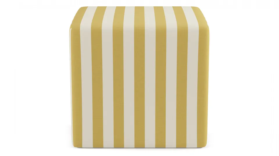 Cube Ottoman, Citrine Cabana Stripe