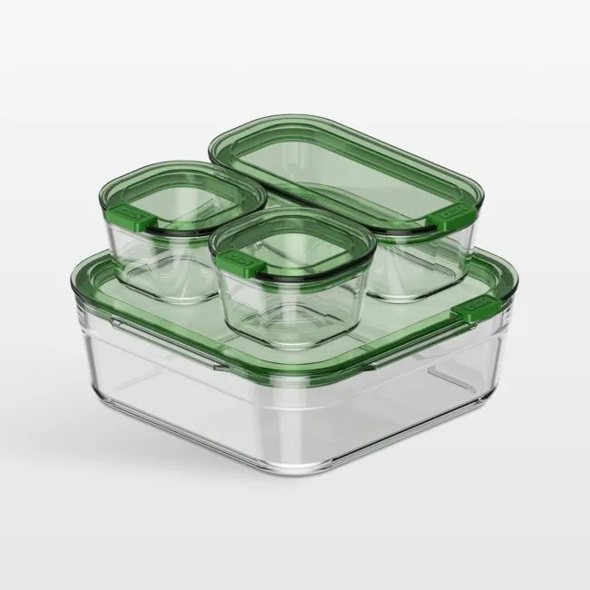 cliik Stack Small Green Glass Food Storage Containers Family Set