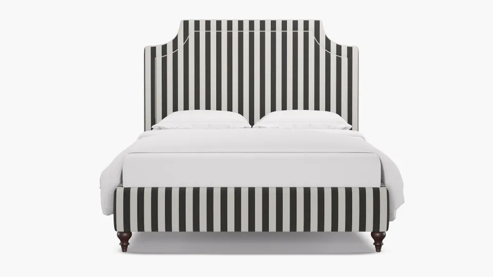 Deco Bed, Ink Cabana Stripe, Espresso Traditional Turned Leg, Queen