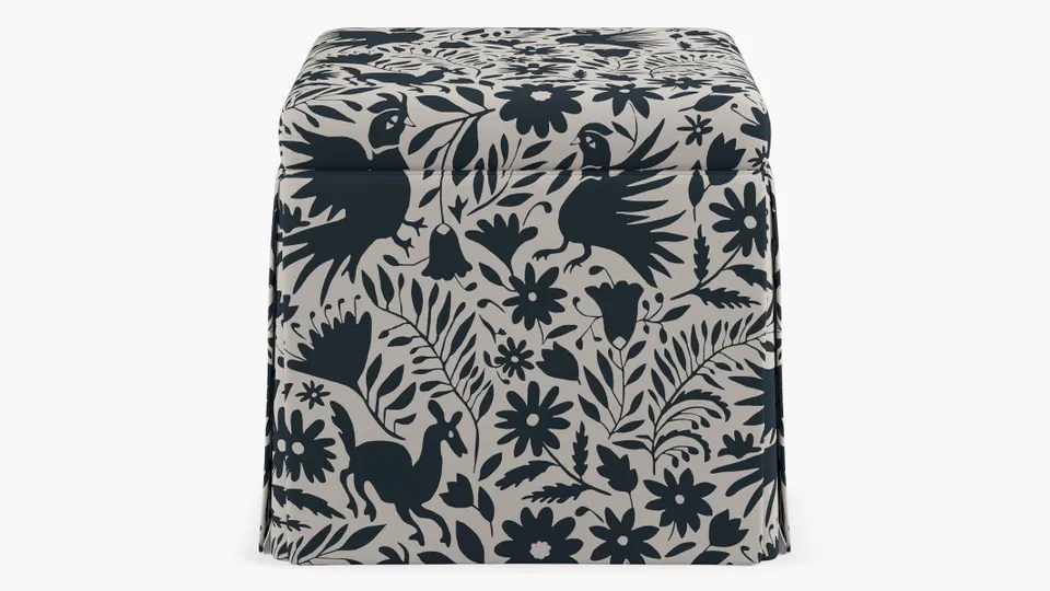 Skirted Storage Ottoman, Ink Frida