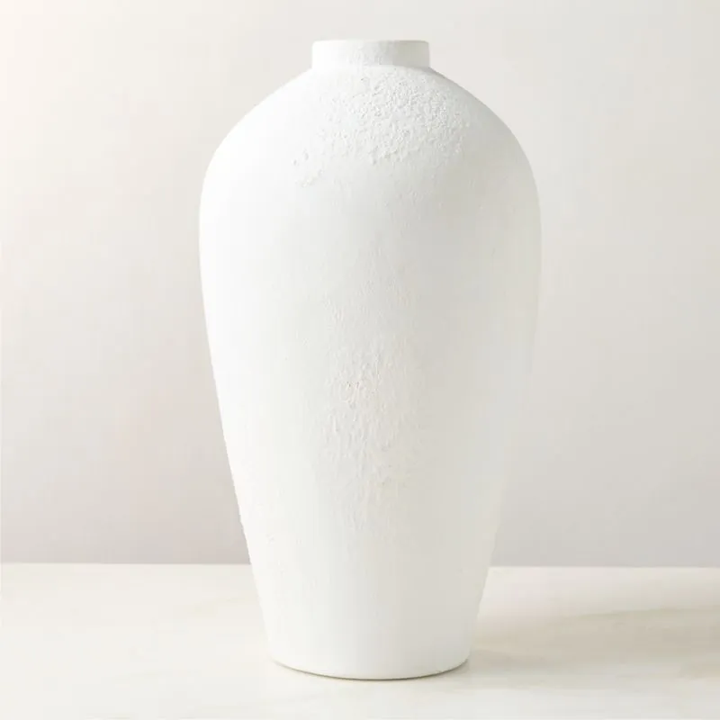 Rile Textured White Terracotta Vase 18"