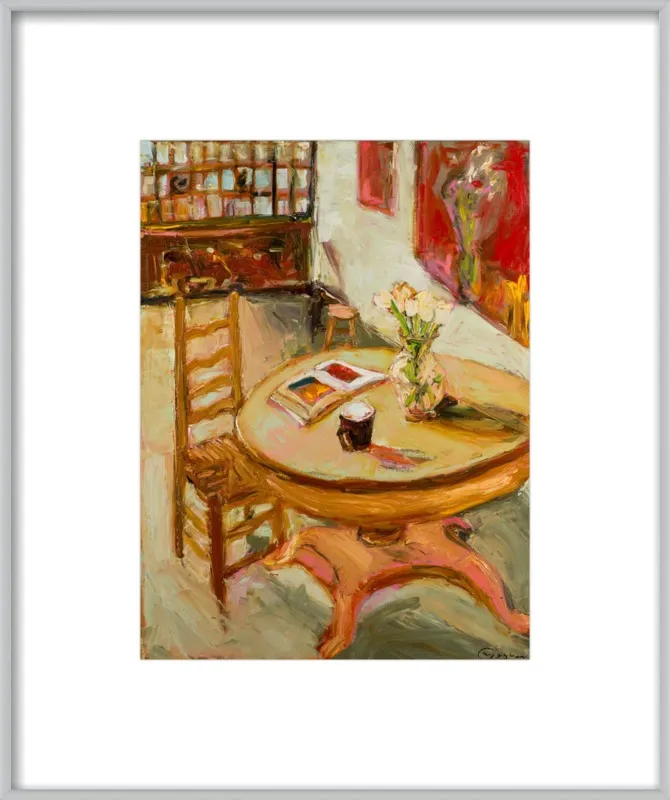 Still Life with open book on table by Ana Guzman for Artfully Walls