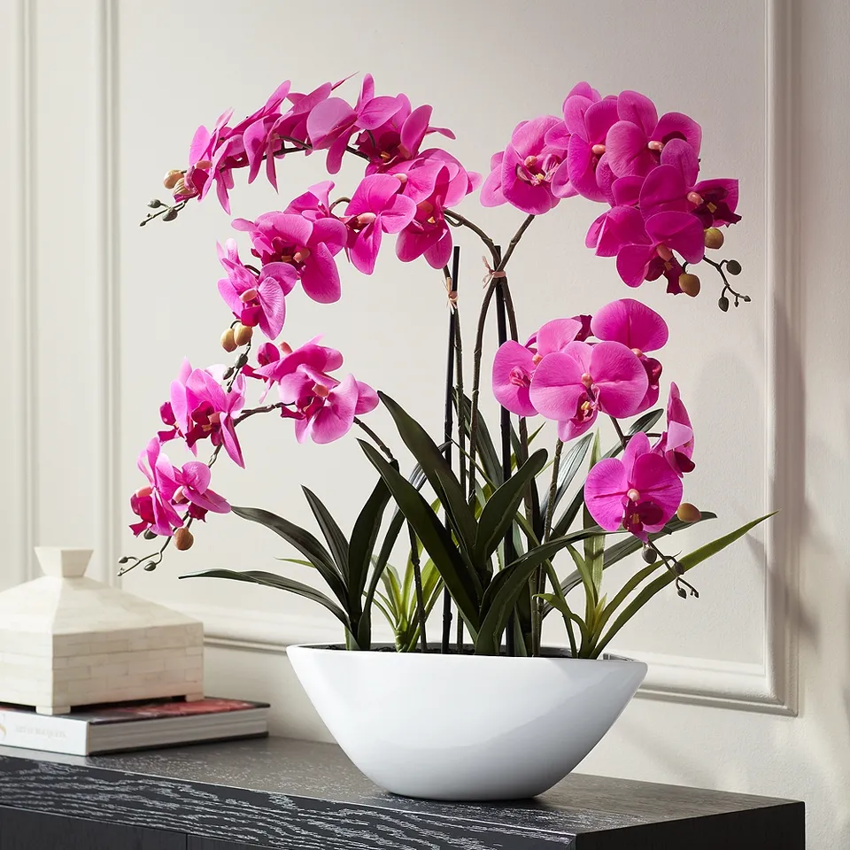 Real Touch Pink Orchid 28" High Faux Flowers in White Pot