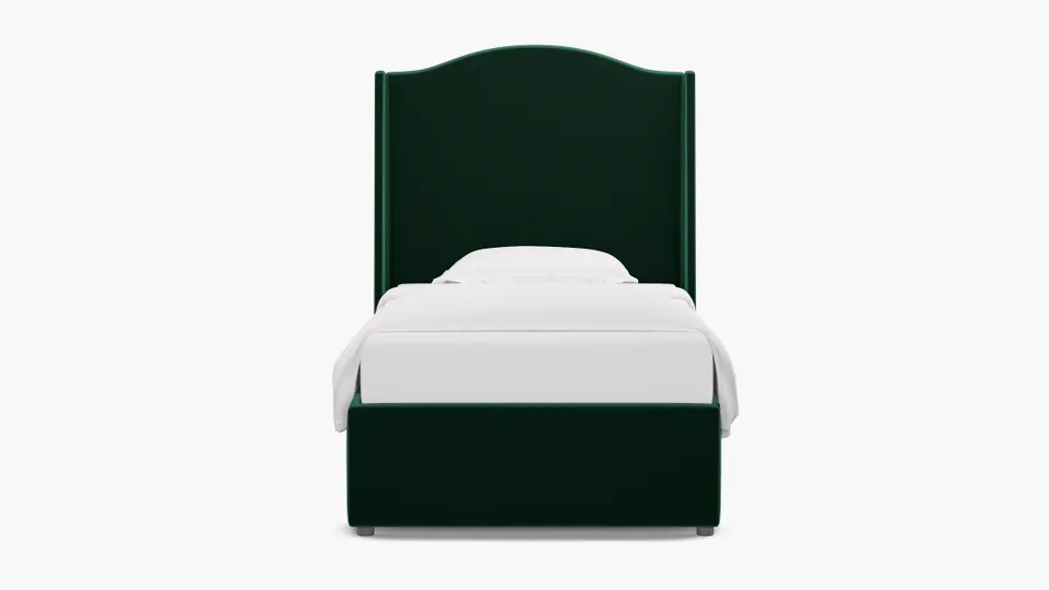 Curved Wingback Bed, Spruce Performance Plush Velvet, Twin