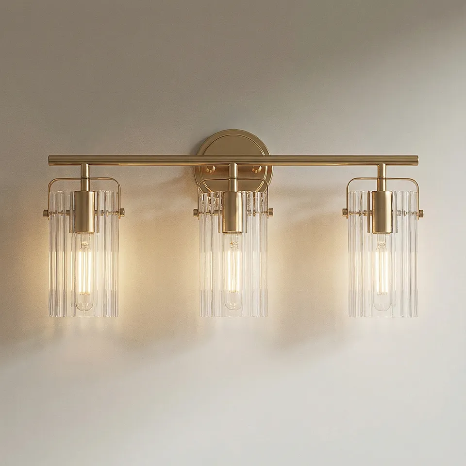 Regency Hill Emerson 22"W Warm Gold Fluted Glass 3-Light Bath Light