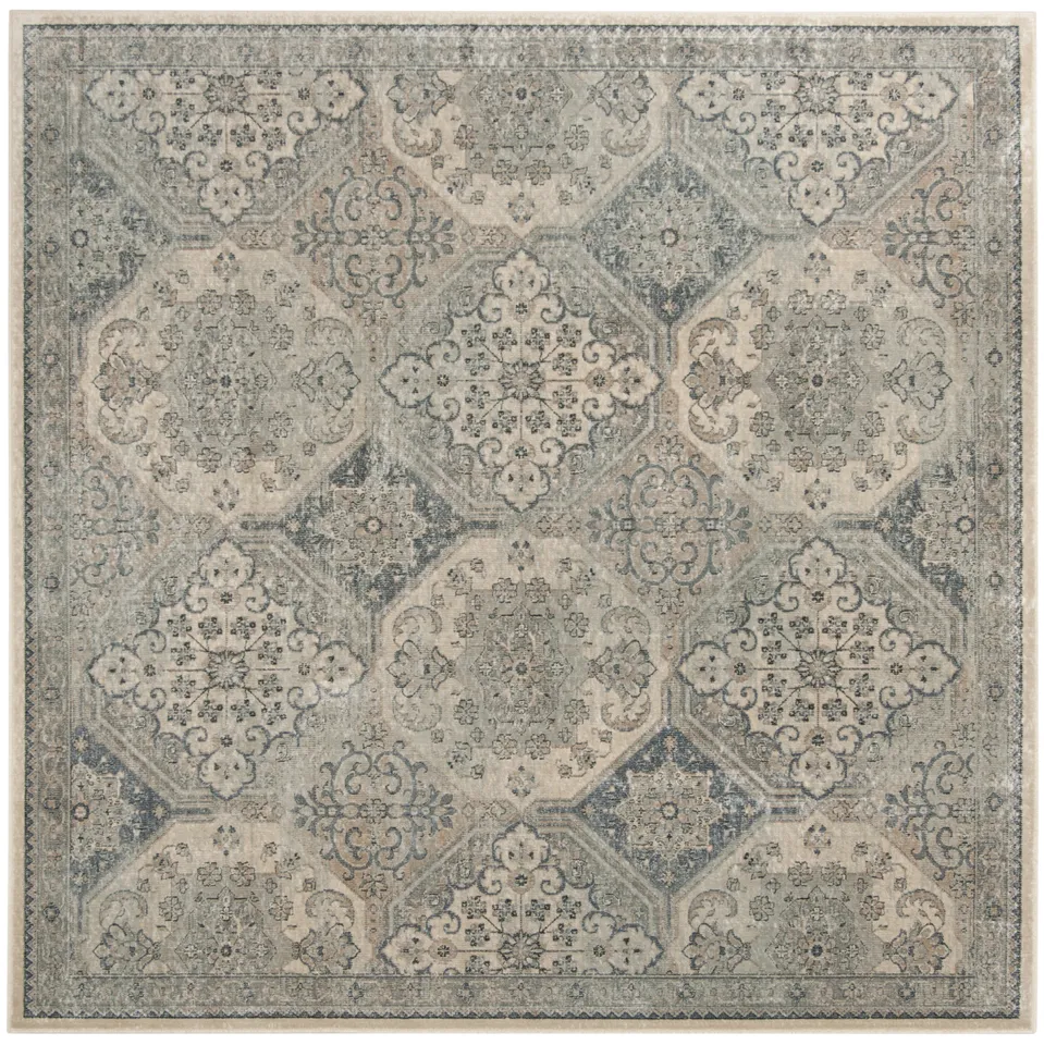 Arlo Home Woven Area Rug, VTG128-7440, Cream/Blue,  6' X 6' Square