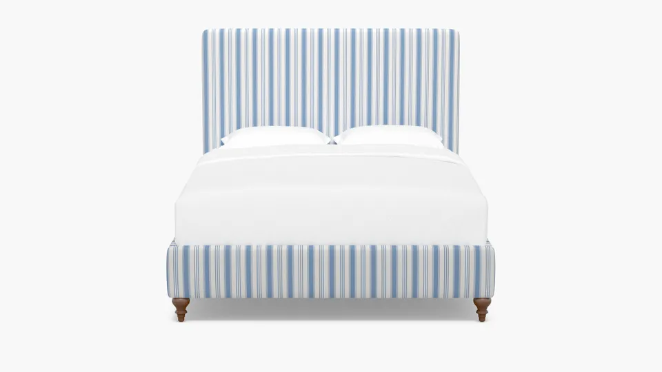 Classic Bed, Cornflower Regency Stripe, Walnut Traditional Turned Leg, Full
