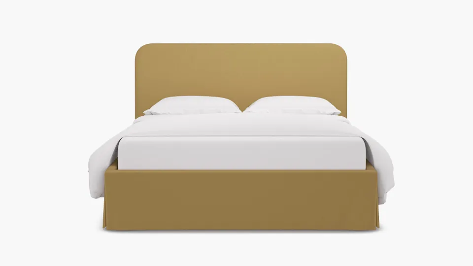 Skirted Platform Bed, French Yellow Everyday Linen, Full