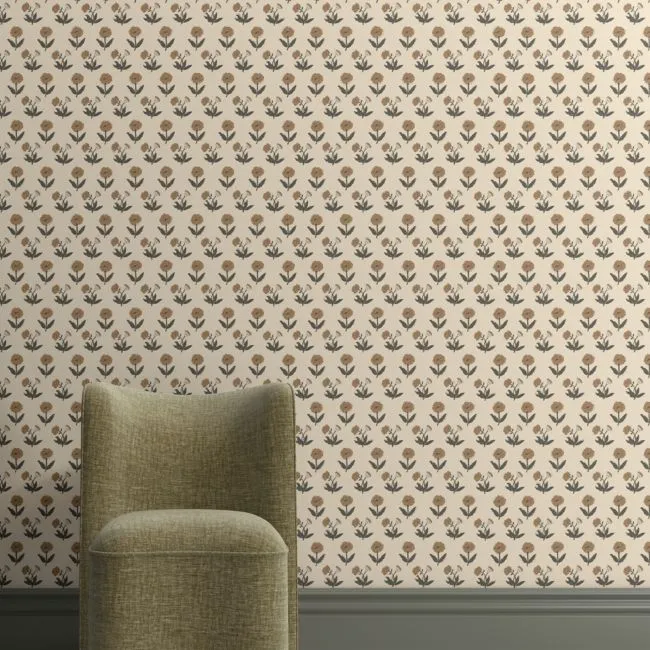 Aurora Ochre Block Print Wallpaper