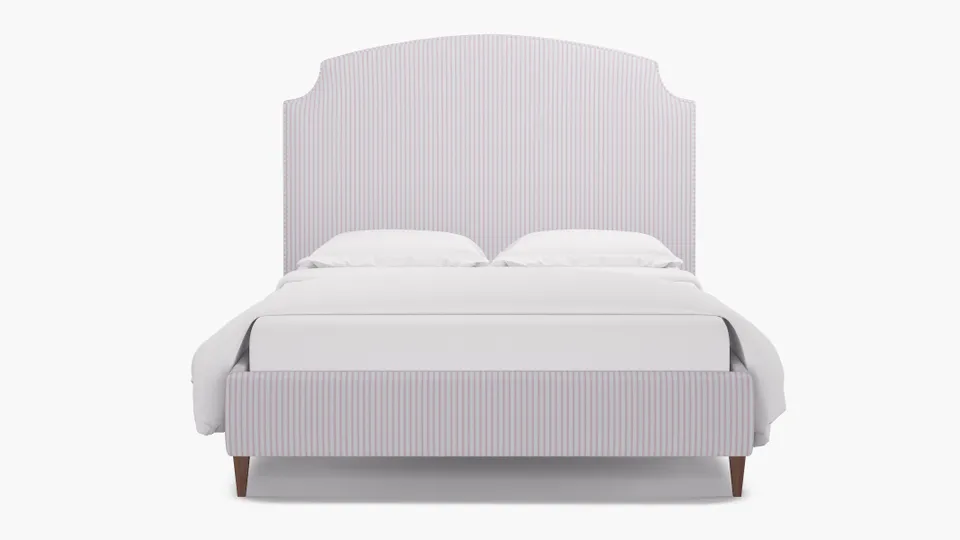 Cove Bed, Pink Classic Ticking Stripe, Walnut Square Tapered Leg, King