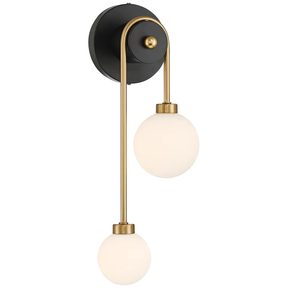 Possini Euro Adelia 16" High Black and Brass 2-Light Wall Sconce