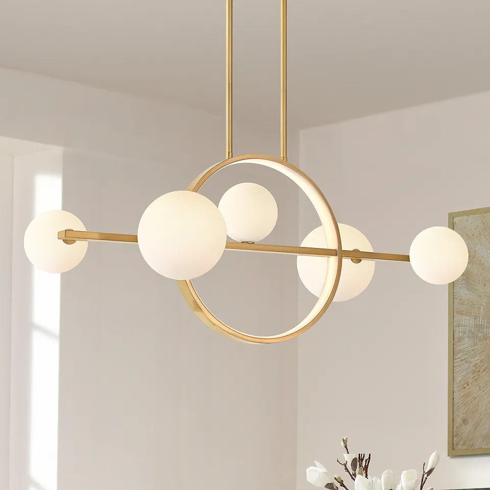 Possini Euro Villani 38 1/2"W Soft Gold Linear 5-Light LED Chandelier