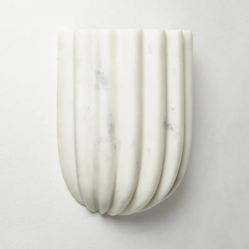 Ariel Fluted White Marble Wall Sconce Set of 2