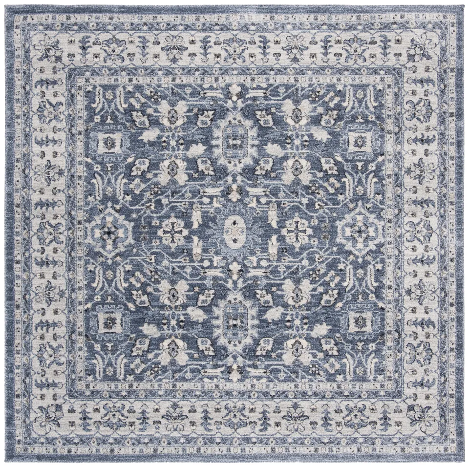 Arlo Home Woven Area Rug, CHL412N, Navy/Cream,  6' 7" X 6' 7" Square