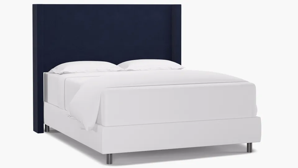 Modern Wingback Headboard, Navy Classic Velvet, Queen