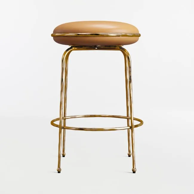 Bess Leather and Metal Backless Swivel Counter Stool by Brigette Romanek
