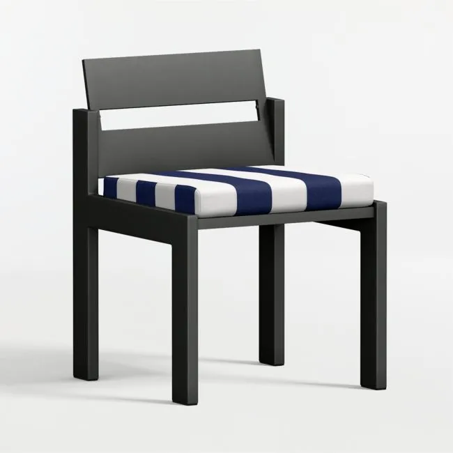 Walker Metal Outdoor Dining Chair with Canvas Navy and White Cabana Stripe Sunbrella ® Cushions
