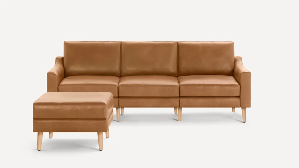Nomad Leather Sofa with Ottoman - Camel - Top Grain Leather / Oak - Wood / Slope