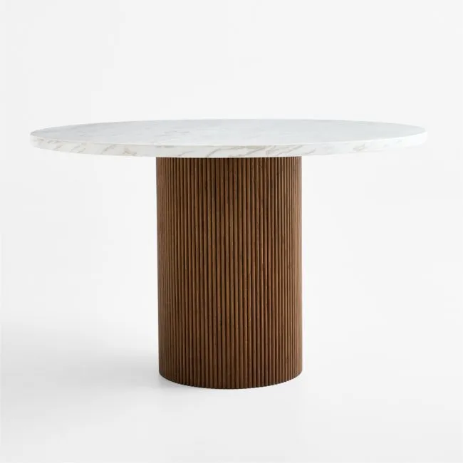 Portico 48" Marble and Warm Brown Oak Round Pedestal Dining Table