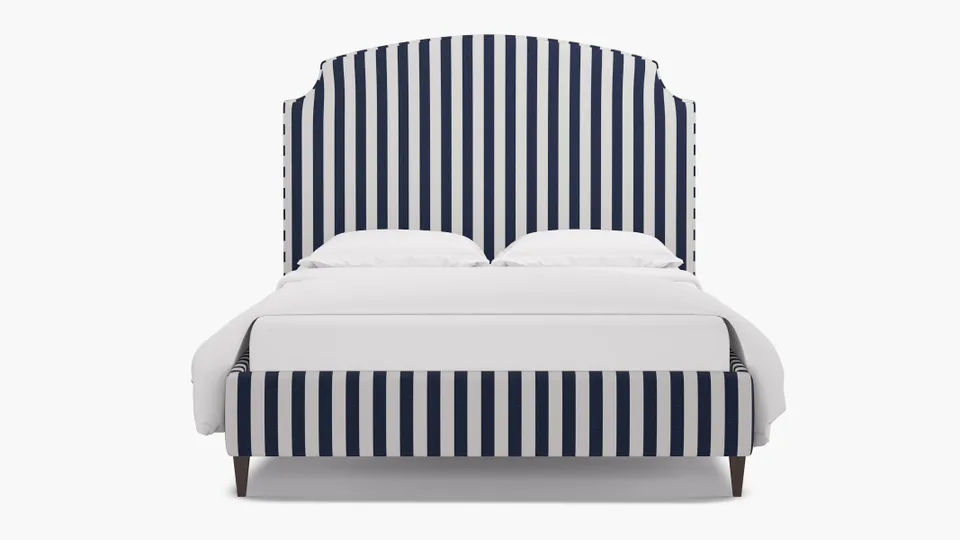Cove Bed, Navy Cabana Stripe, Espresso Square Tapered Leg, Queen