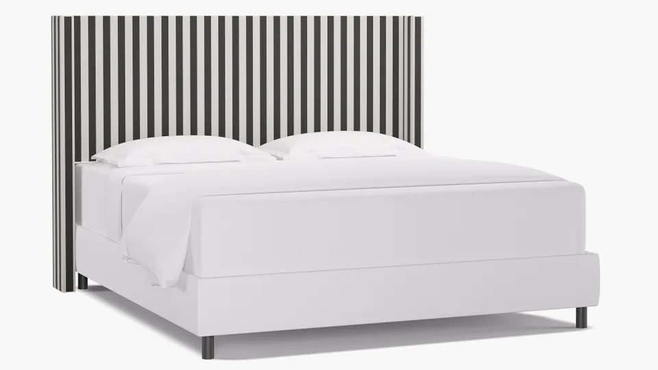 Modern Wingback Headboard, Ink Cabana Stripe, King