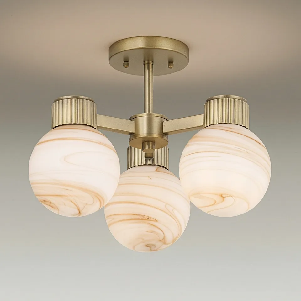 Possini Euro Jupiter 13 1/2"W Brass and Glass 3-Light Ceiling Light
