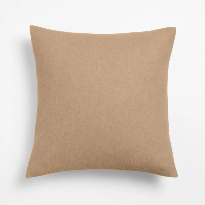 Heathered Wool Blend 20"x20" Camel Tan Throw Pillow Cover with Down-Alternative Insert