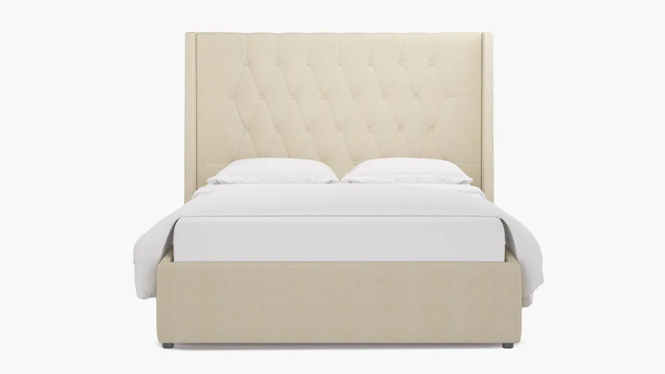 Tufted Wingback Bed, Talc Everyday Linen, Full