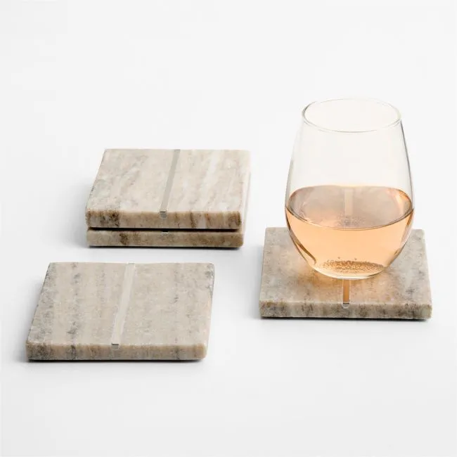 Tuscan Kitchen Marble "I" Monogram Coasters, Set of 4