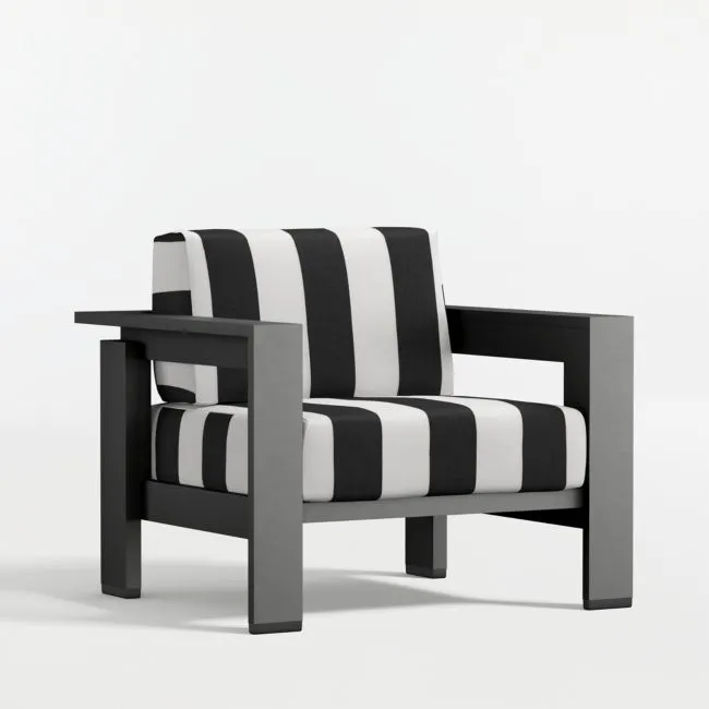 Walker Metal Outdoor Lounge Chair with Canvas Black and White Cabana Stripe Sunbrella ® Cushions