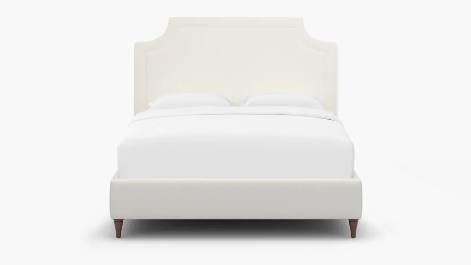 Deco Bed, Snow Boucle, Walnut Decorative Tapered Leg, Full