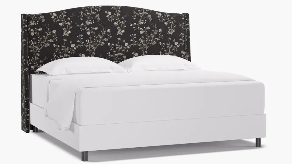 Classic Wingback Headboard, Black Bamboo Garden, King