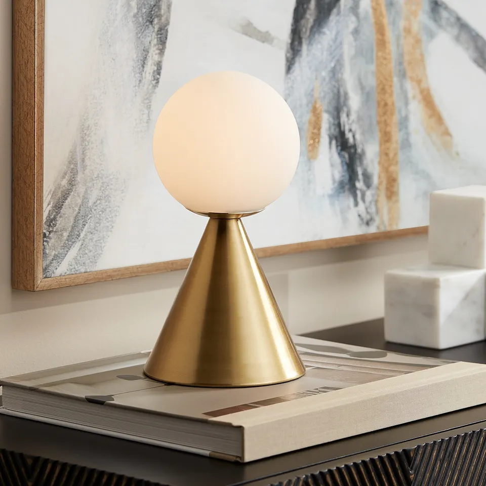 Possini Euro Mobley 10 1/2" High Gold and White Glass Accent Lamp
