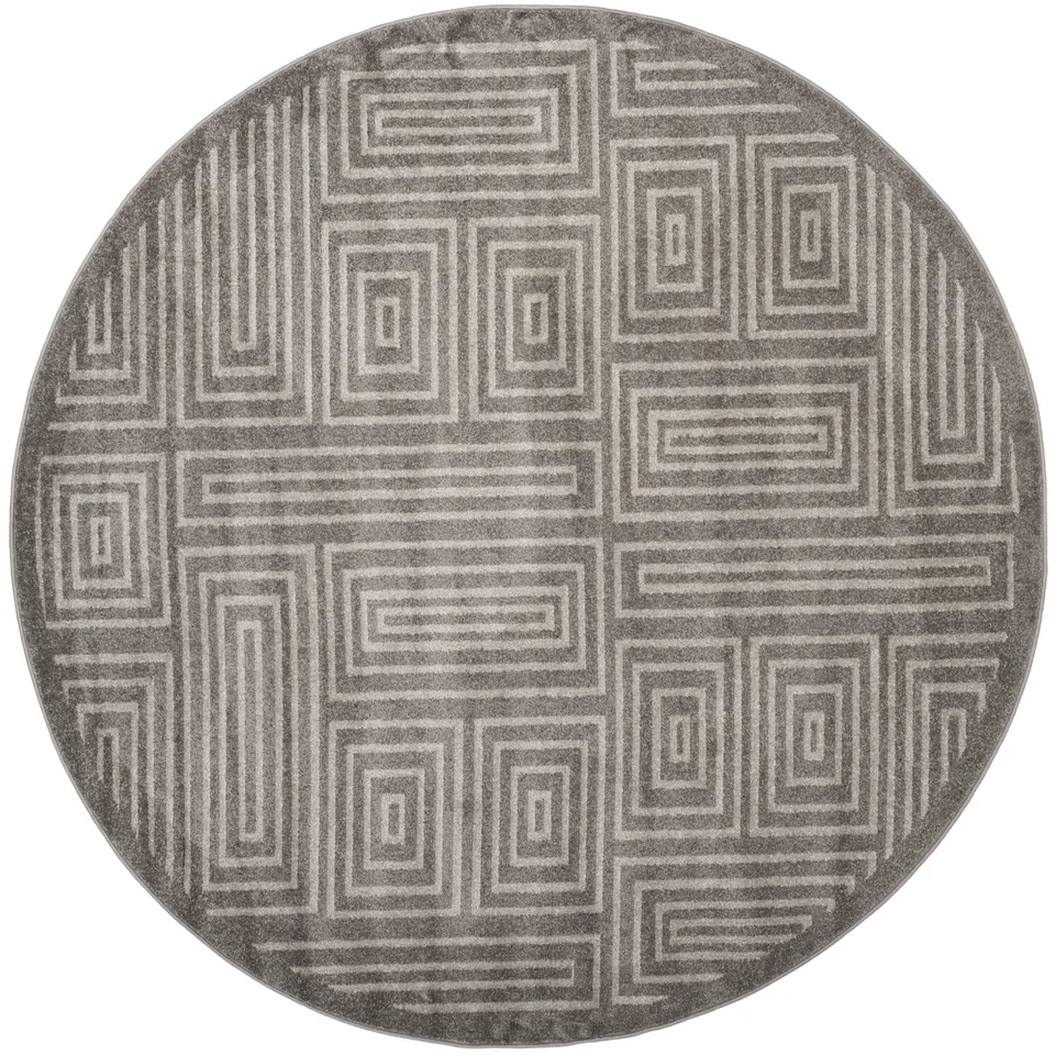 Arlo Home Indoor/Outdoor Woven Area Rug, AMT430C, Grey/Ivory,  7' X 7' Round